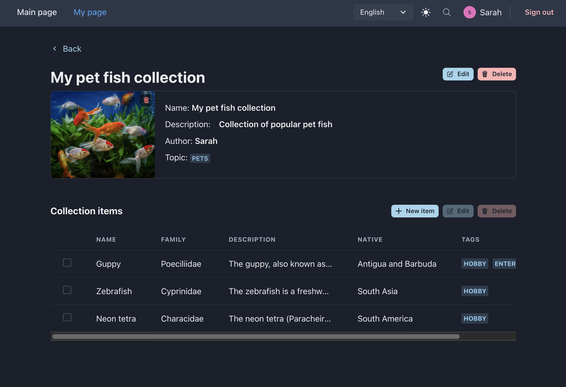 Personal collections app